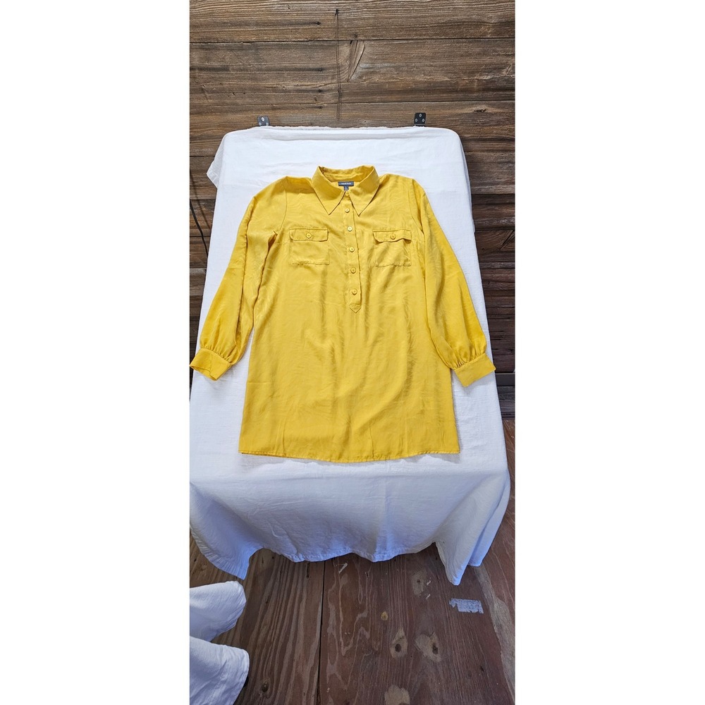 ModCloth Mustard Yellow Zebra Jacquard Shirt Dress Women Size L Long Sleeve